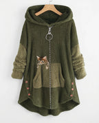 CT|Damen-Teddy-Mantel mit Katzendesign