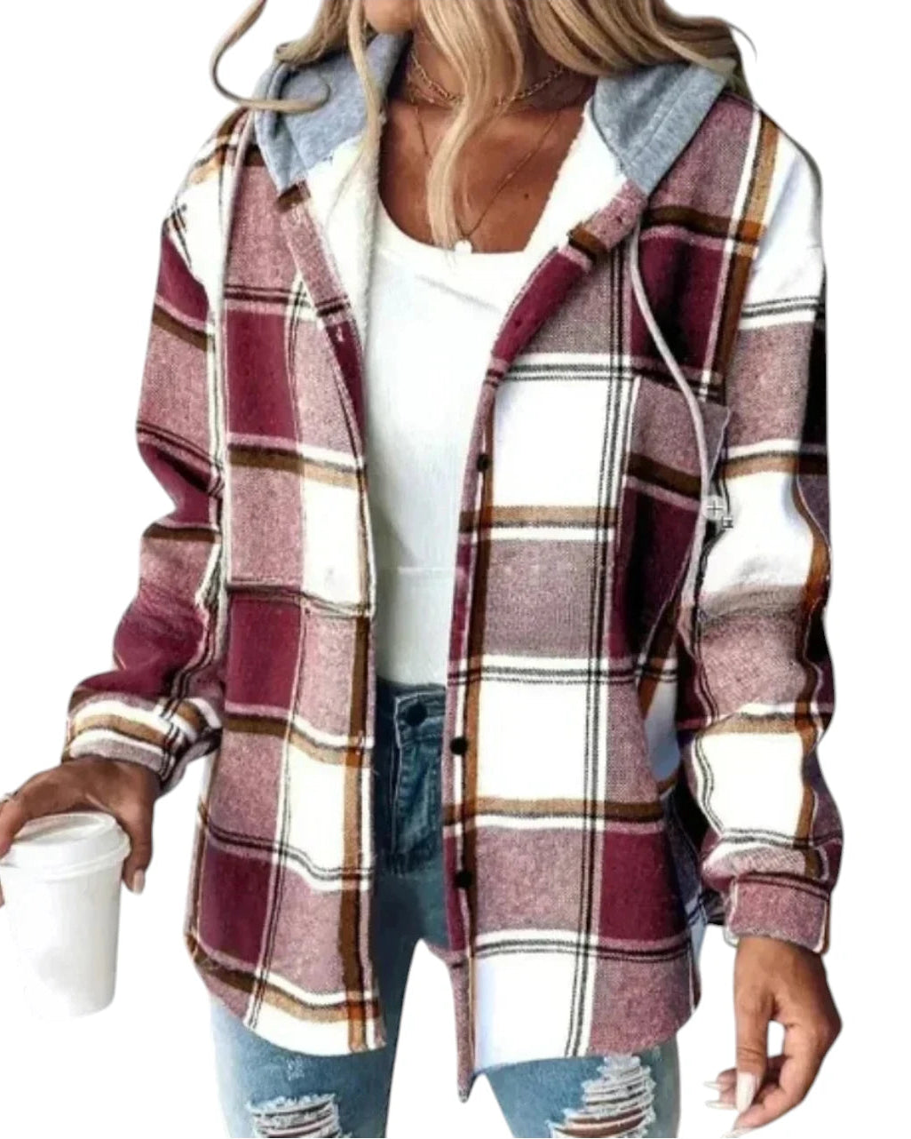 Linnea | Damen Hoodie Jacke mit Karo-Design