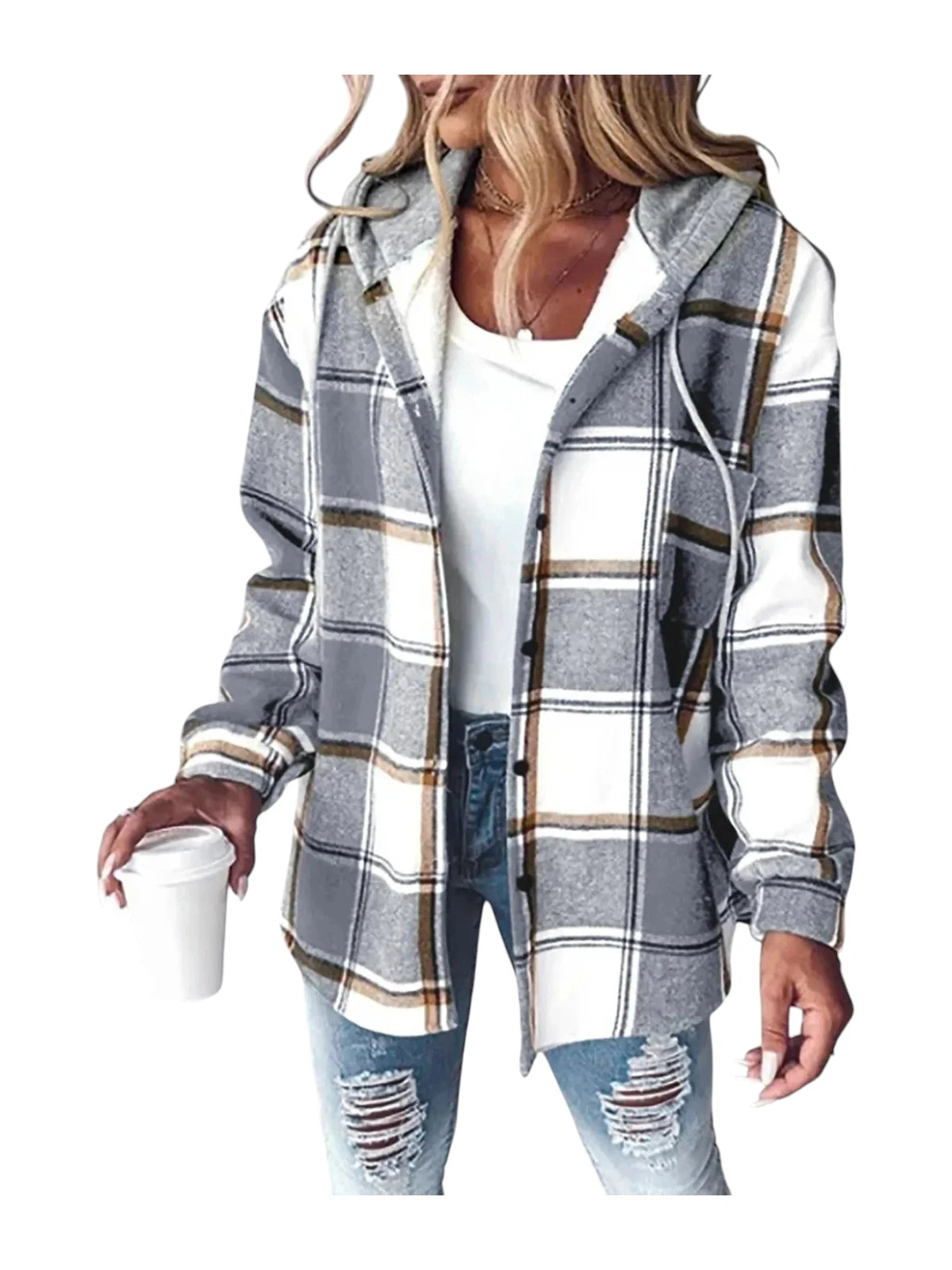 Linnea | Damen Hoodie Jacke mit Karo-Design