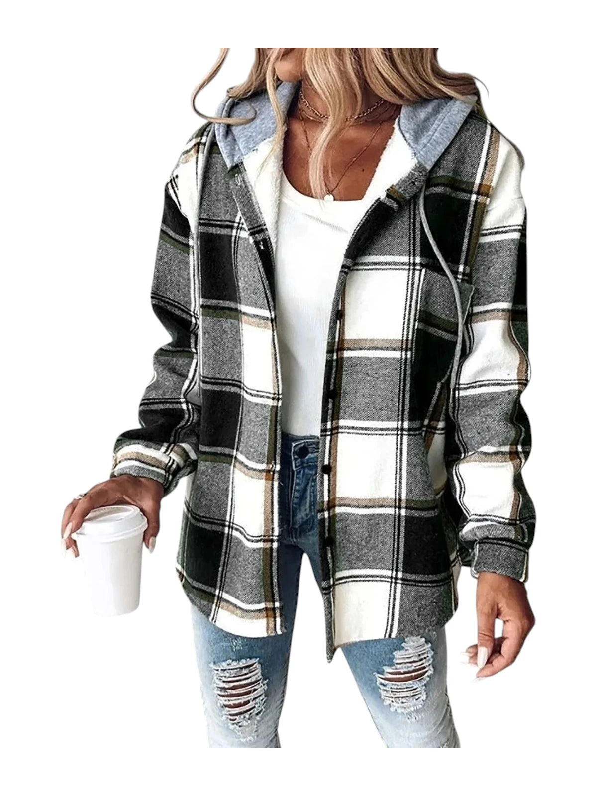 Linnea | Damen Hoodie Jacke mit Karo-Design