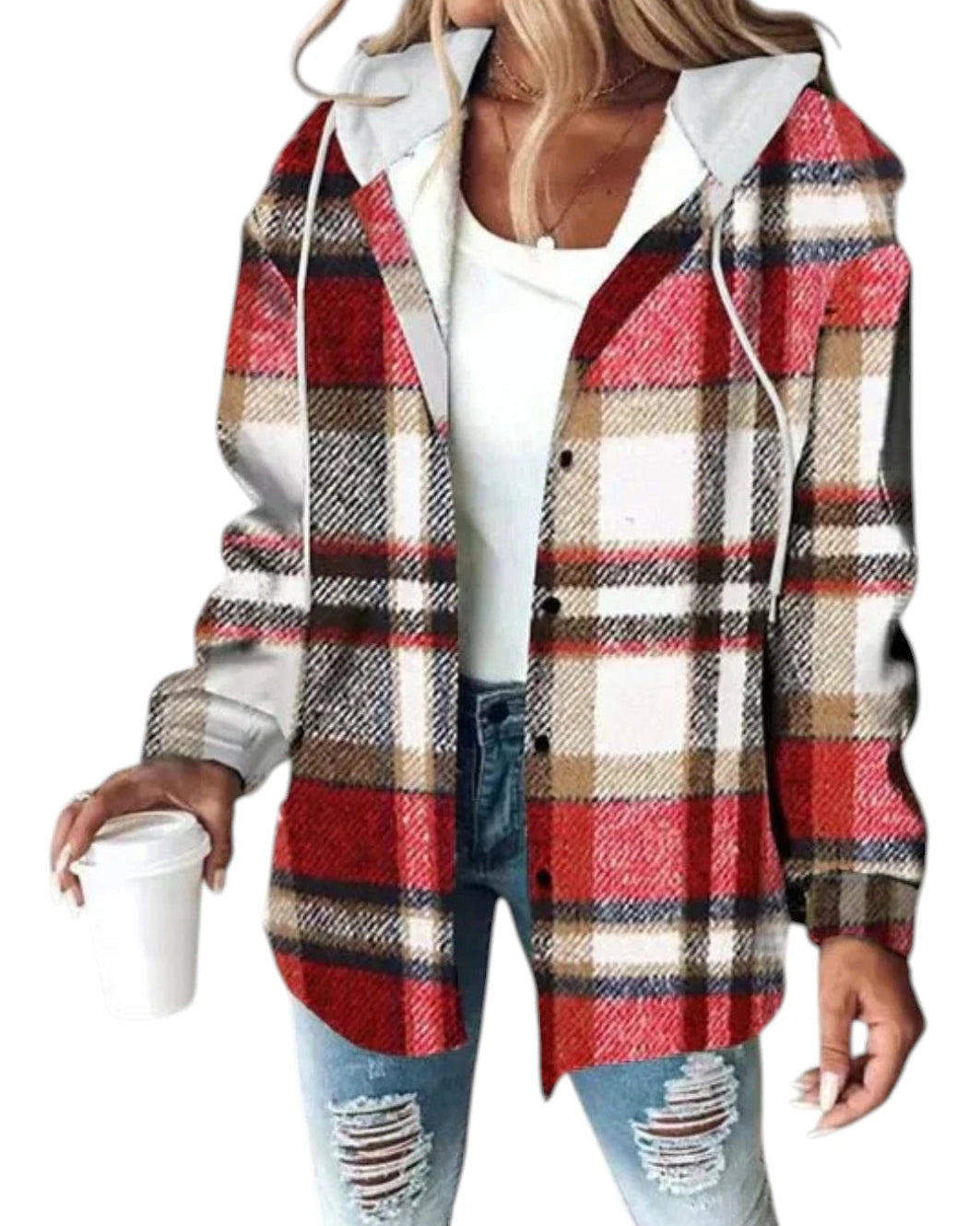 Linnea | Damen Hoodie Jacke mit Karo-Design